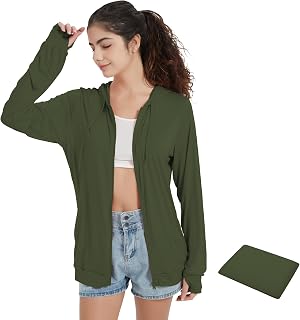 QBK Women's Lightweight Summer Hooded Zip Up Jacket