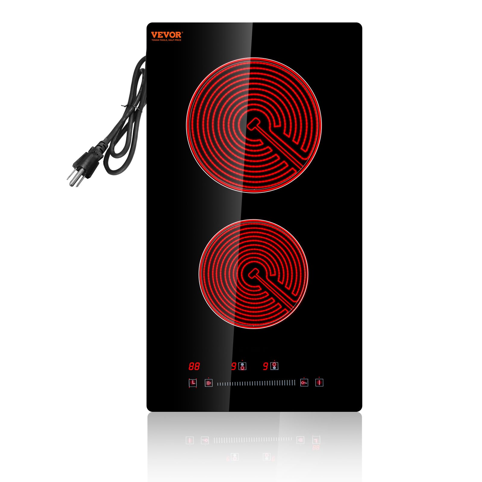 VEVOR Built in Electric Stove Top, 12 inch 2 Burners Ceramic Cooktop, Glass Radi