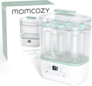 Momcozy 8-in-1 Electric Steam Bottle Steriliser and Dryer up to 8 Bottles | Thaw and prepare baby food, Fast Sterilizing and Drying, Multi-Function Sterilizer for busy parents