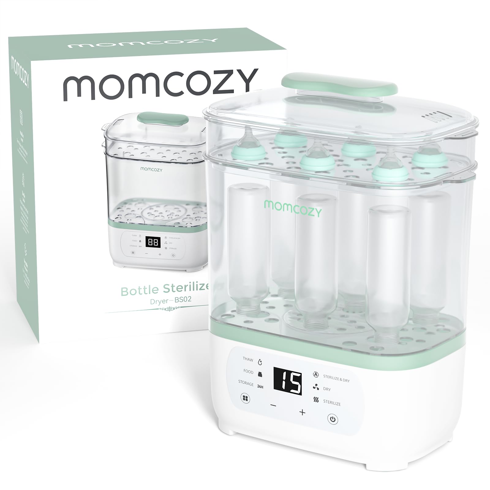 Momcozy 8-in-1 Electric Steam Bottle Steriliser and Dryer up to 8 Bottles | Thaw