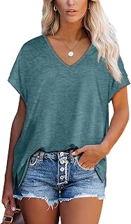 Aokosor T Shirts for Women V Neck Summer Tops Ladies Extended Shoulder Tshirt