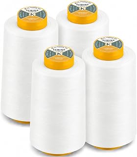 AK Trading 4-Pack White All Purpose Sewing Thread Cones (6000 Yards Each) of High Tensile Polyester Thread Spools for Sewing, Quilting, Serger Machines, Overlock, Merrow & Hand Embroidery