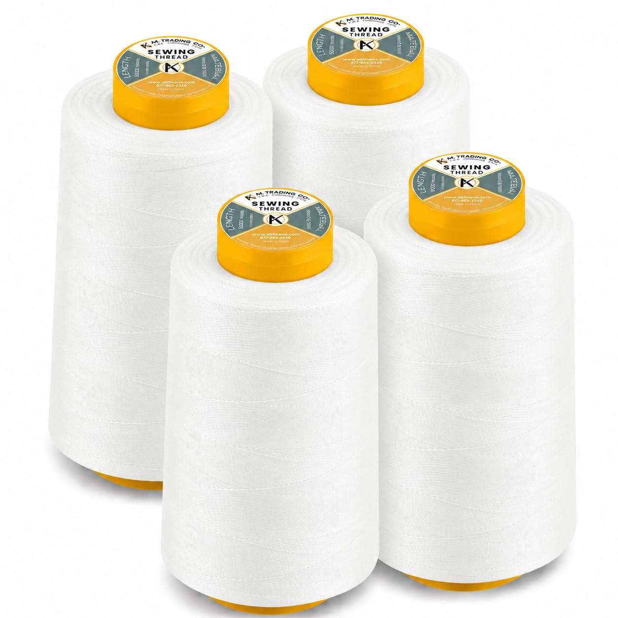 AK Trading 4-Pack White All Purpose Sewing Thread Cones (6000 Yards Each) of Hig