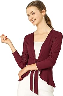 Allegra K Women's Front Tie Ruffled Hem Cropped Cardigan