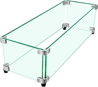 vchin Fire Pit Wind Guard, 23.5" x 7.5" Fire Pit Wind Guard Rectangle | Glass Wind Guard for Fire Pit Table,Thick Glass and Easy Installation with Included Tools,Stable Flame