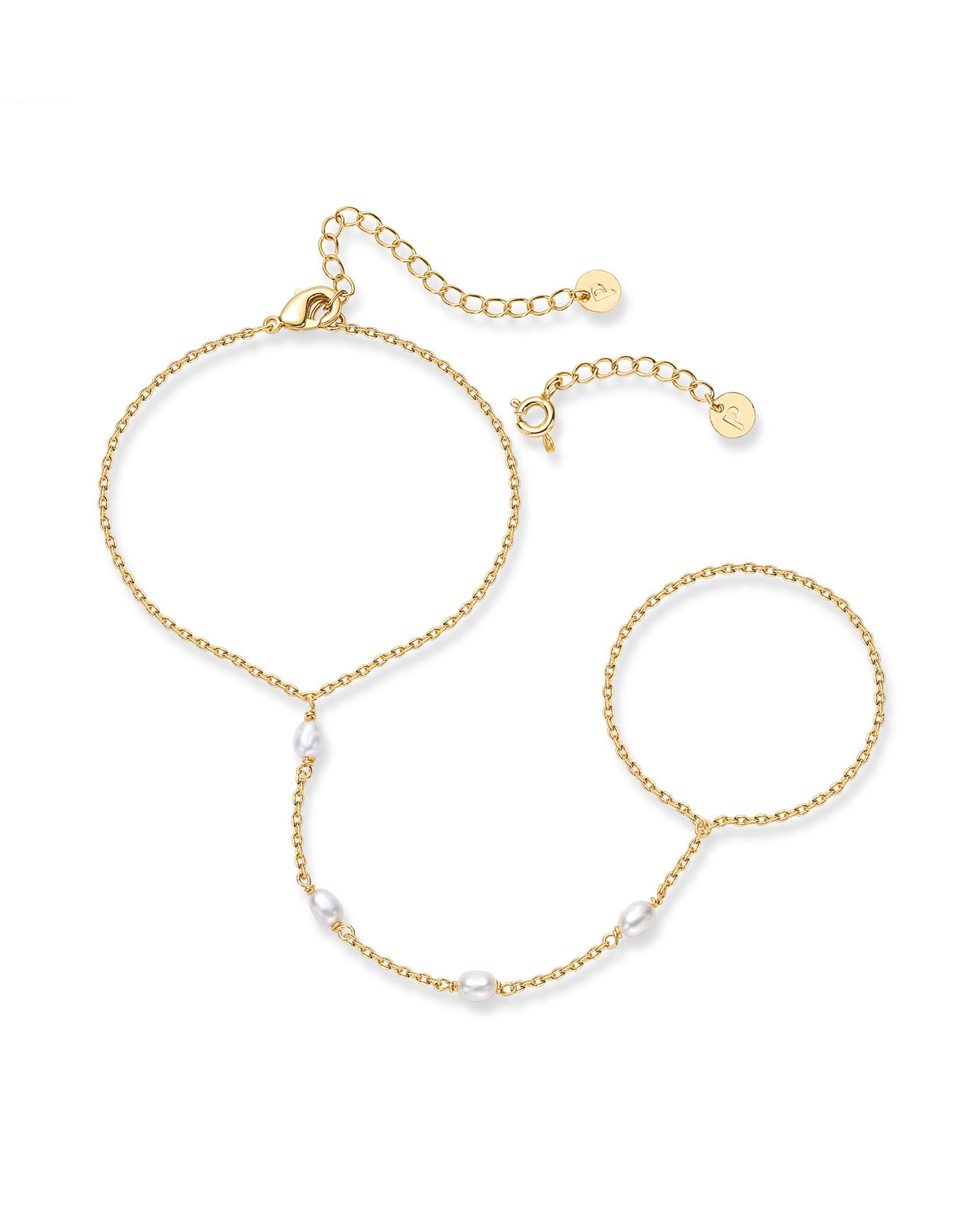 PAVOI Hand Chain Gold Bracelets for Women - 14K Plated Dainty Hand Jewelry