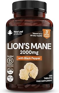 New Leaf Lions Mane Mushroom Supplement 2000mg - 180 High Strength Tablets
