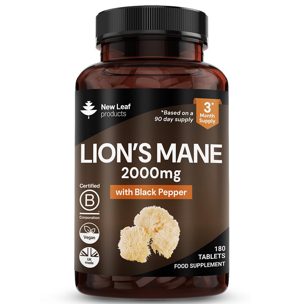 New Leaf Lions Mane Mushroom Supplement 2000mg - 180 High Strength Tablets