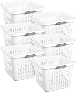 Sterilite Square Laundry Basket, Plastic Clothes Hamper, 6-Pack | 1.5 Bushel Capacity, White, Dirty Clothing Storage, Ventilated Rectangular Holes & Large Comfort Grip Handles for Easy Carry