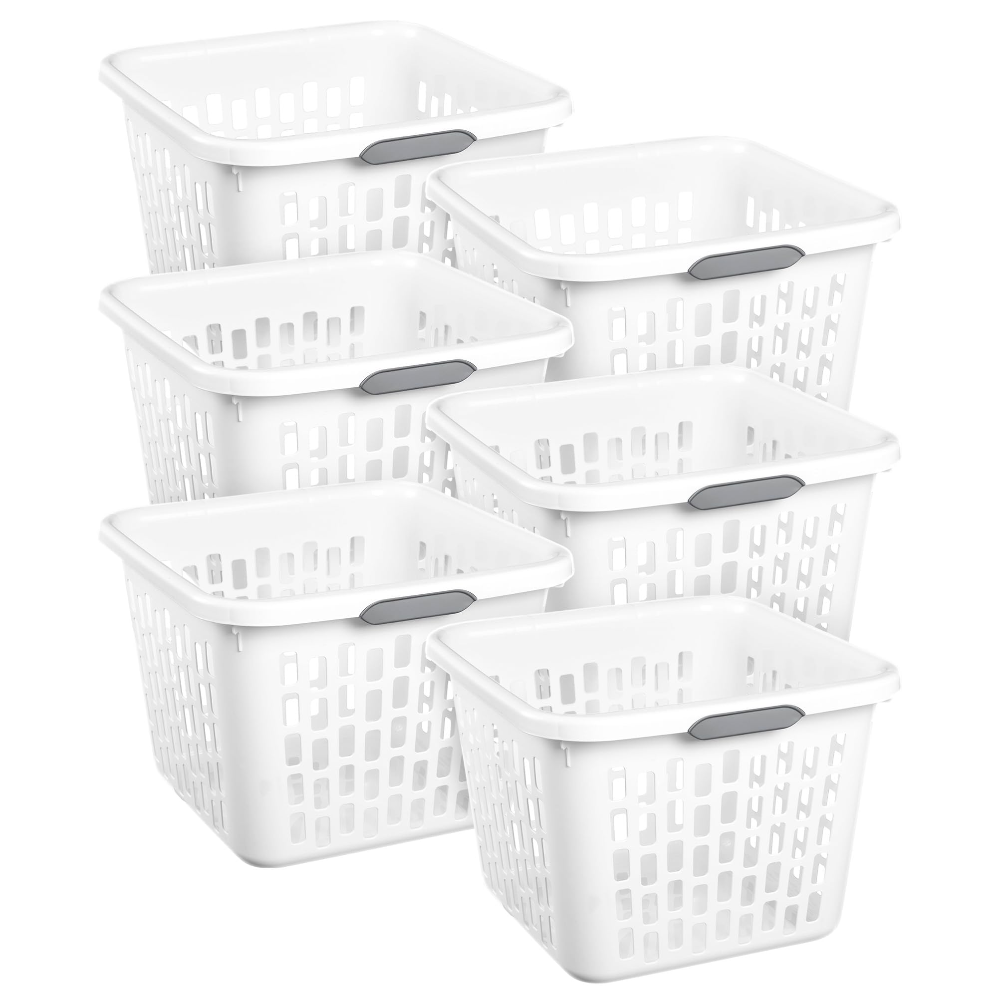 Sterilite Square Laundry Basket, Plastic Clothes Hamper, 6-Pack | 1.5 Bushel Cap