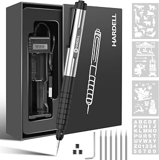 HARDELL Engraving Pen, 37000 RPM Cordless Engraver for Metal Wood Glass DIY | 1200mAh Rechargeable Battery, 6 Replacement Heads, for Wood, Metal, Glass, Ceramic, Jewelry, DIY Craft etching tool