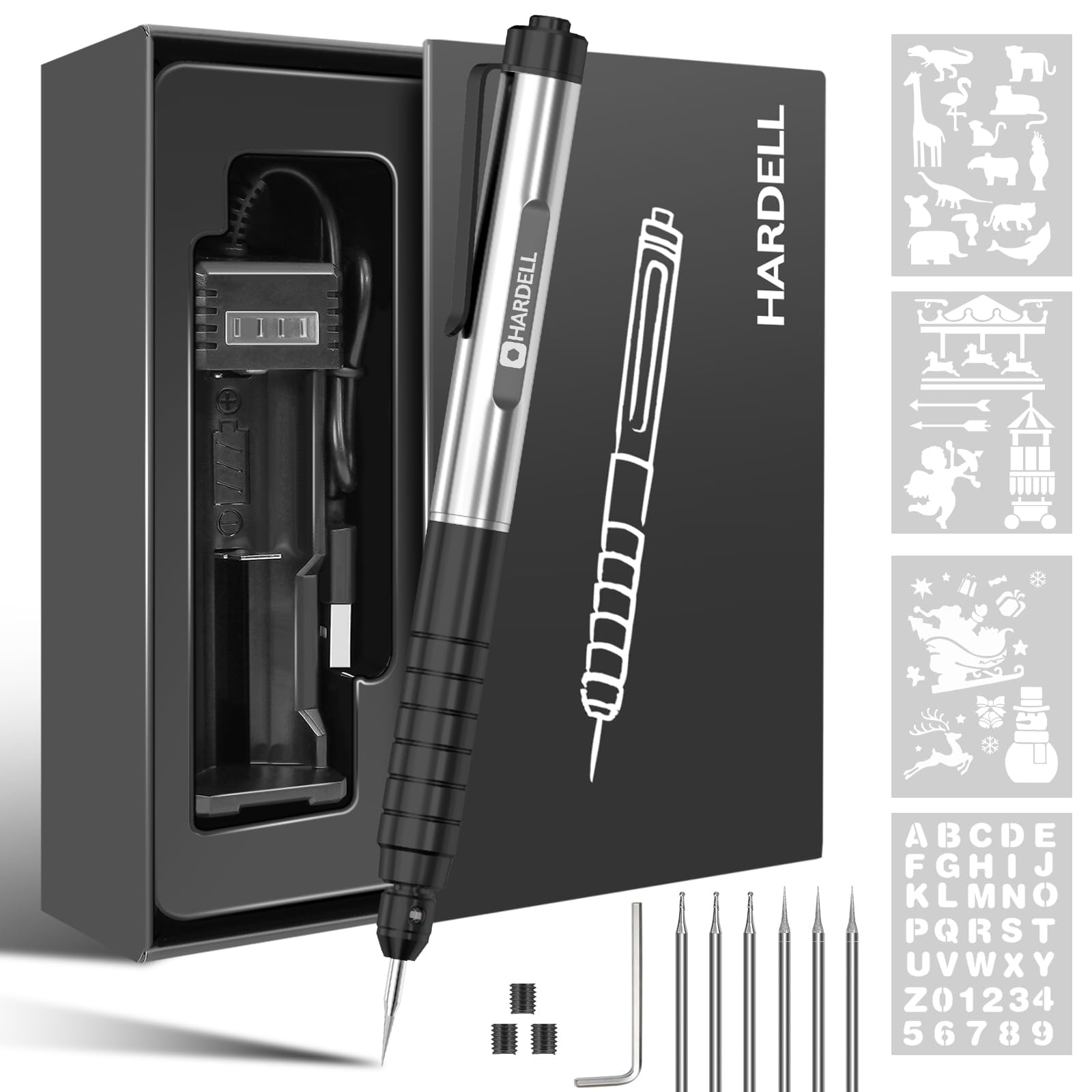 HARDELL Engraving Pen, 37000 RPM Cordless Engraver for Metal Wood Glass DIY | 12
