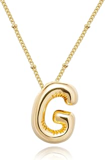 Ewrkbrㅤ Initial Necklaces for Women, 14k Gold Plated Bubble Letter Necklace Chunky Gold Necklace Dainty Charm Initial Necklaces for Women Trendy Custom Preppy Stocking Stuff Necklace Christmas Gifts