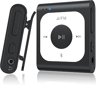 AGPTEK 64GB Clip MP3 Player with Bluetooth, A53PL Portable Music Player with FM Radio, Shuffle, No Phone Needed, for Sports,(Black)