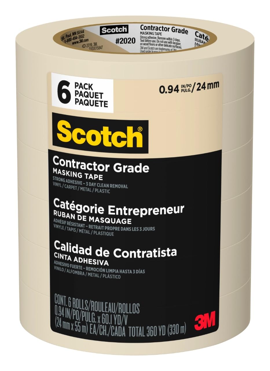 Scotch Contractor Grade Masking Tape, 0.94 inches by 60.1 yards (360 yards total