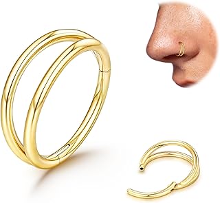 Titanium Double Hoop Nose Ring 20G 18G Gold Silver Black Nose Rings Hoops for Women Men Hypoallergenic 6mm 7mm 8mm 9mm Nose Nostril Septum Cartilage Helix Daith Conch Rock Piercing Jewelry