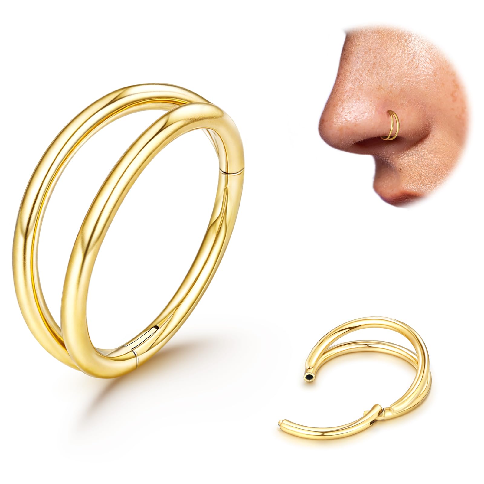 Titanium Double Hoop Nose Ring 20G 18G Gold Silver Black Nose Rings Hoops for Wo