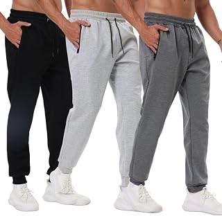 3 Pack Mens Athletic Sweatpants with Zip Pockets,Workout Gym Sweat Pants for Men Running Jogging Pants