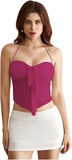 Women's Halter Lace Top with Knot Front and Asymmetric Backless for Going Out