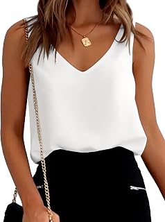 Ekouaer Women's Satin Tank Top, Straps, Basic Cami, Summer Vest Shirt, Casual, V-Neck, Sleeveless Blouse