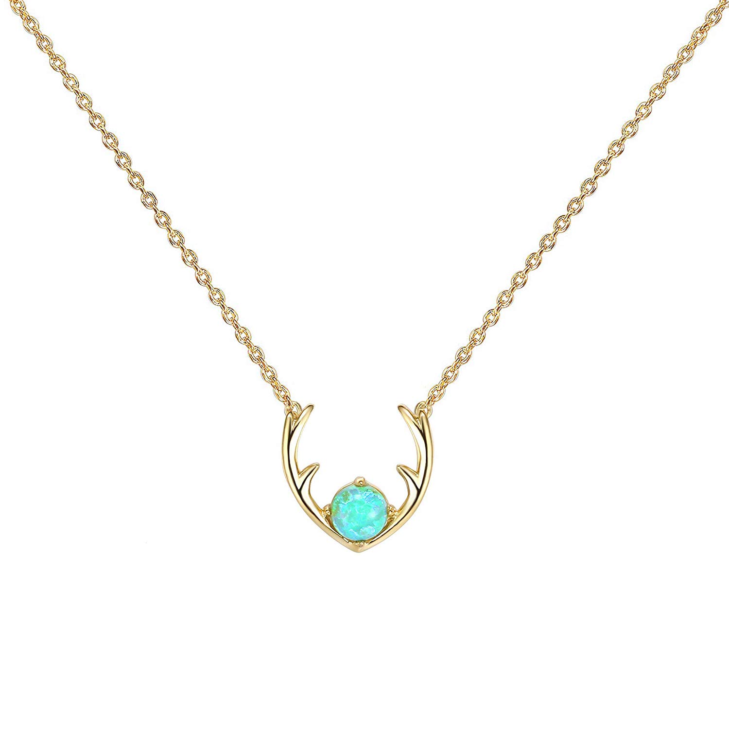 PAVOI 14K Gold Plated Opal Pendant Necklaces for Women, Dainty Necklace