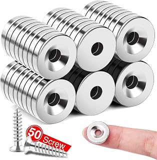 MIKEDE Heavy Duty Rare Earth Magnets with Hole, Magnets with Screws, 50Pcs | 0.59 inch x 0.12 inch Neodymium Magnets, Small Permanent Round Disc Countersunk for Locker, Tool Storage, DIY, Crafts