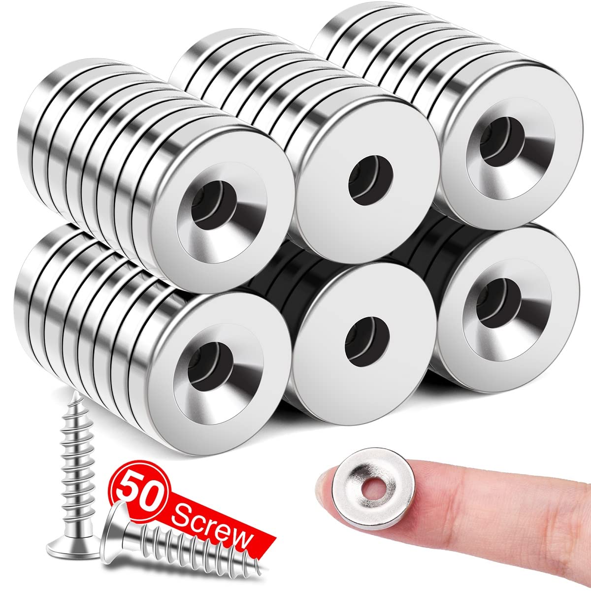 MIKEDE Heavy Duty Rare Earth Magnets with Hole, Magnets with Screws, 50Pcs | 0.5