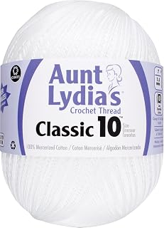 Aunt Lydia's Crochet Cotton Jumbo Size 10 Thread, White, Single | 100% Mercerized Cotton 3-Ply Crochet Thread for Doilies, Tablecloths, Bedspreads and Crafts, 2,730 yards/2,496m