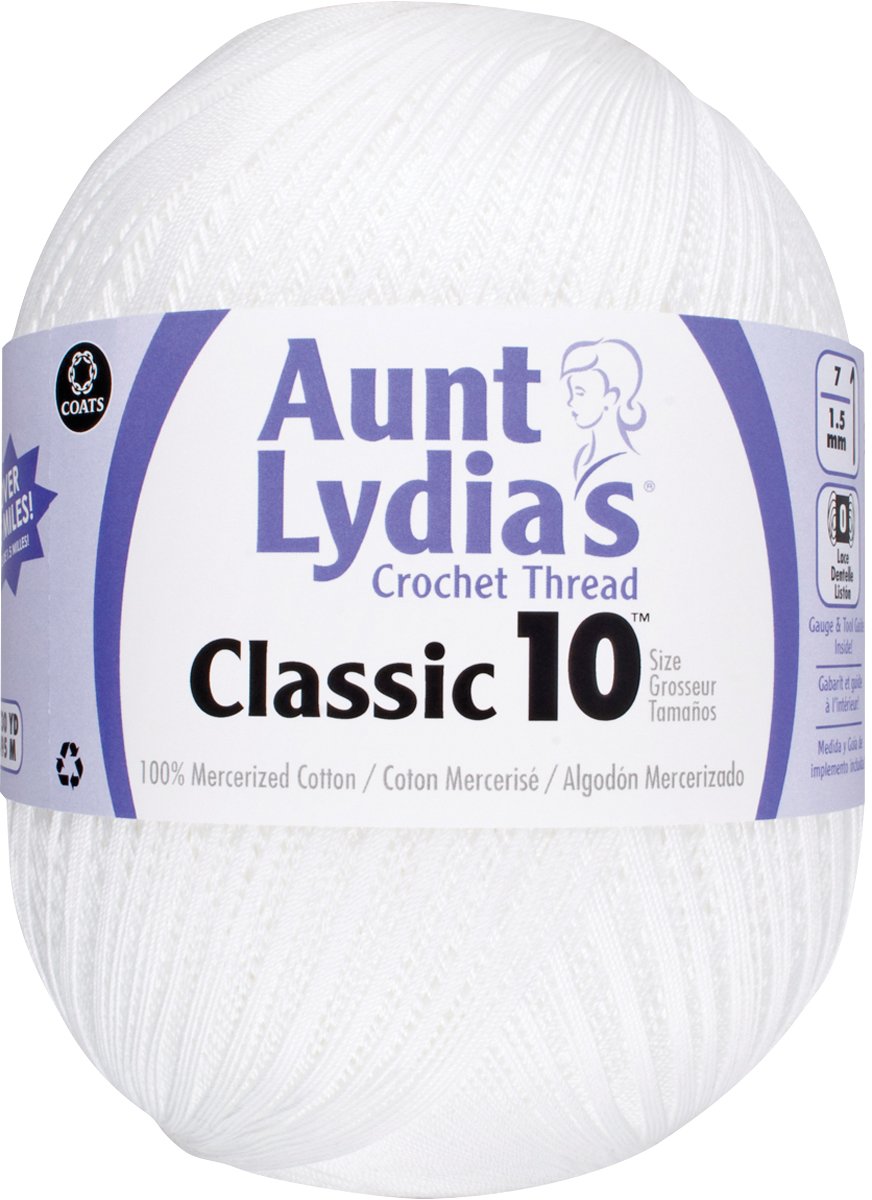 Aunt Lydia's Crochet Cotton Jumbo Size 10 Thread, White, Single | 100% Mercerize