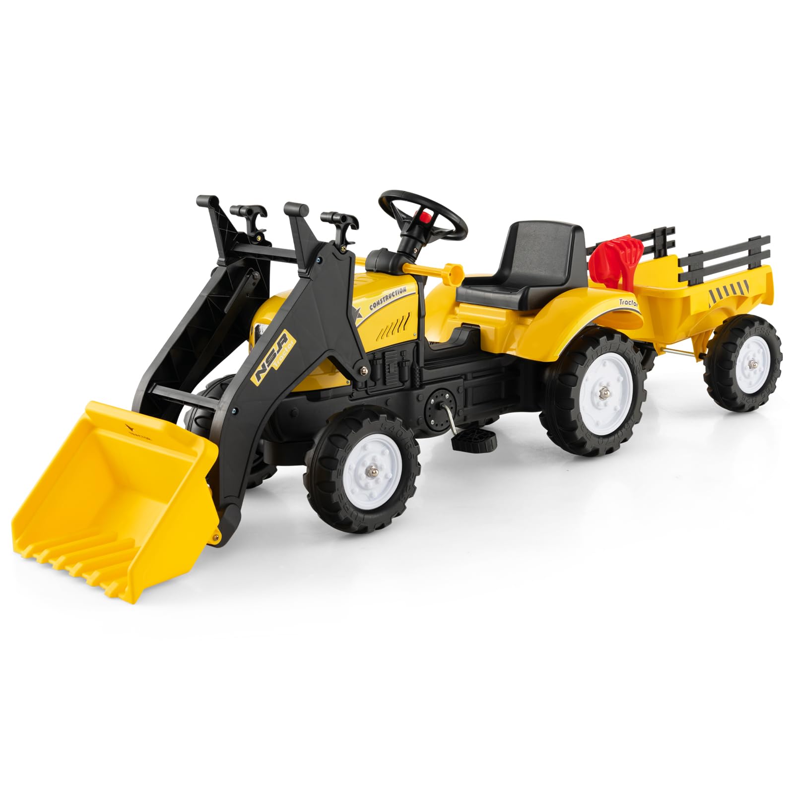 Olakids Kids Ride on Excavator, Pedal Digger Car Bulldozer with Manual Control B
