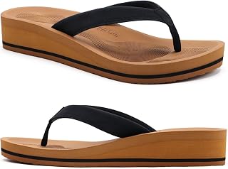 COFACE Women's Elegant Flip Flops Leather Fashion Flip Flops with High Wedge for Summer Sea Beach and Pool