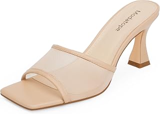 Modatope Womens Heeled Sandals Open Square Toe Heels Chunky Block Heel Slip On Sandals for Women