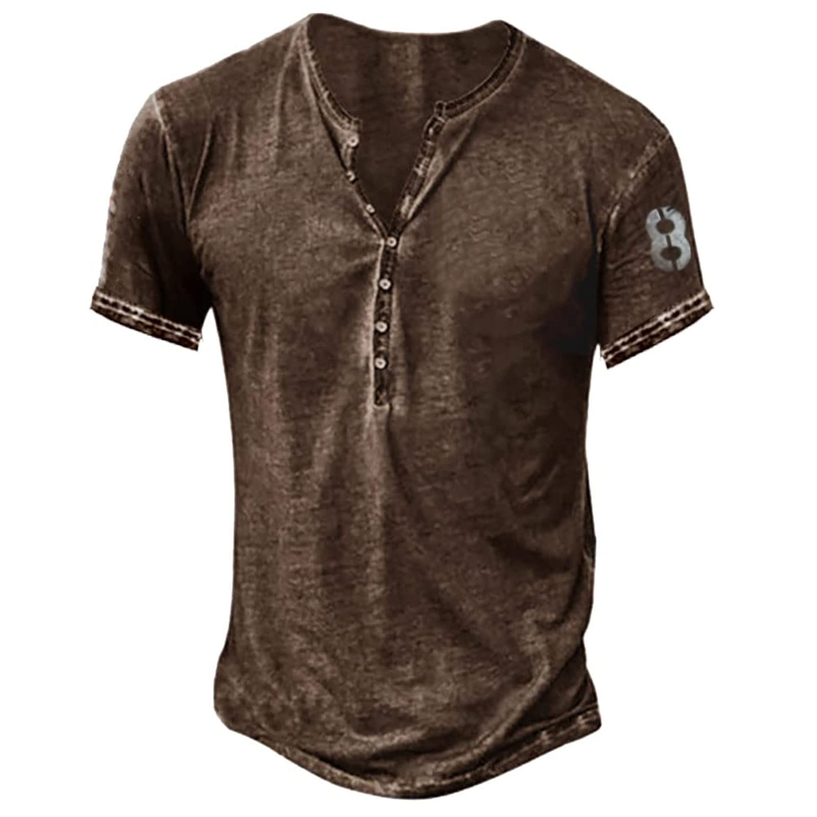 Mens Summer Henley T Shirt V Neck Short Sleeve Breathable Sports T-Shirt Cotton 