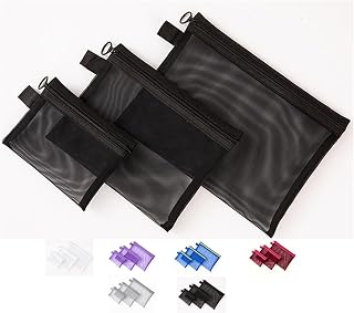Mesh Makeup Bag, Zipper Cosmetic Toiletry Storage Pouch, Portable Travel Organizer Bag, 3 Pieces for Small Items, Black