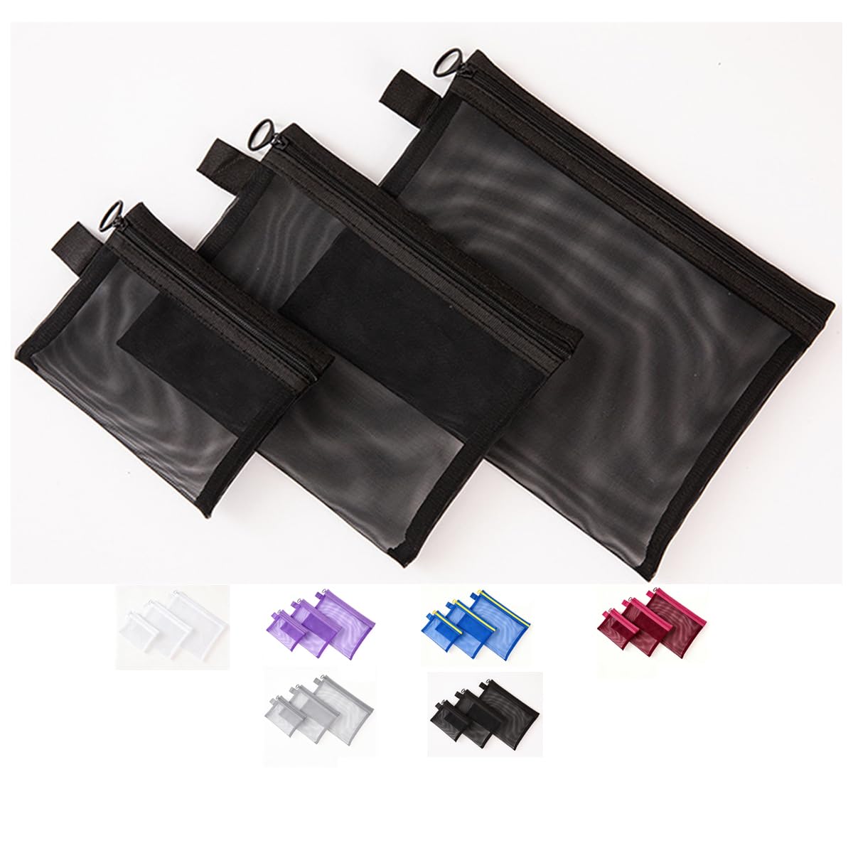 Mesh Makeup Bag, Zipper Cosmetic Toiletry Storage Pouch, Portable Travel Organiz