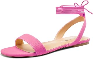 Castamere Women Low Heel Open Toe Strappy Ankle Lace-up Flat Sandals Casual Classic Denim Summer 1CM Heels