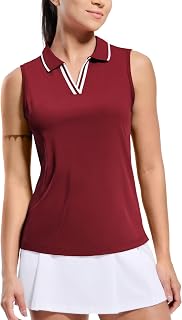 MIER Womens Golf Polo Shirt Sleeveless Dry Fit V Collar Ribbed Athletic Tennis Shirt Breathable
