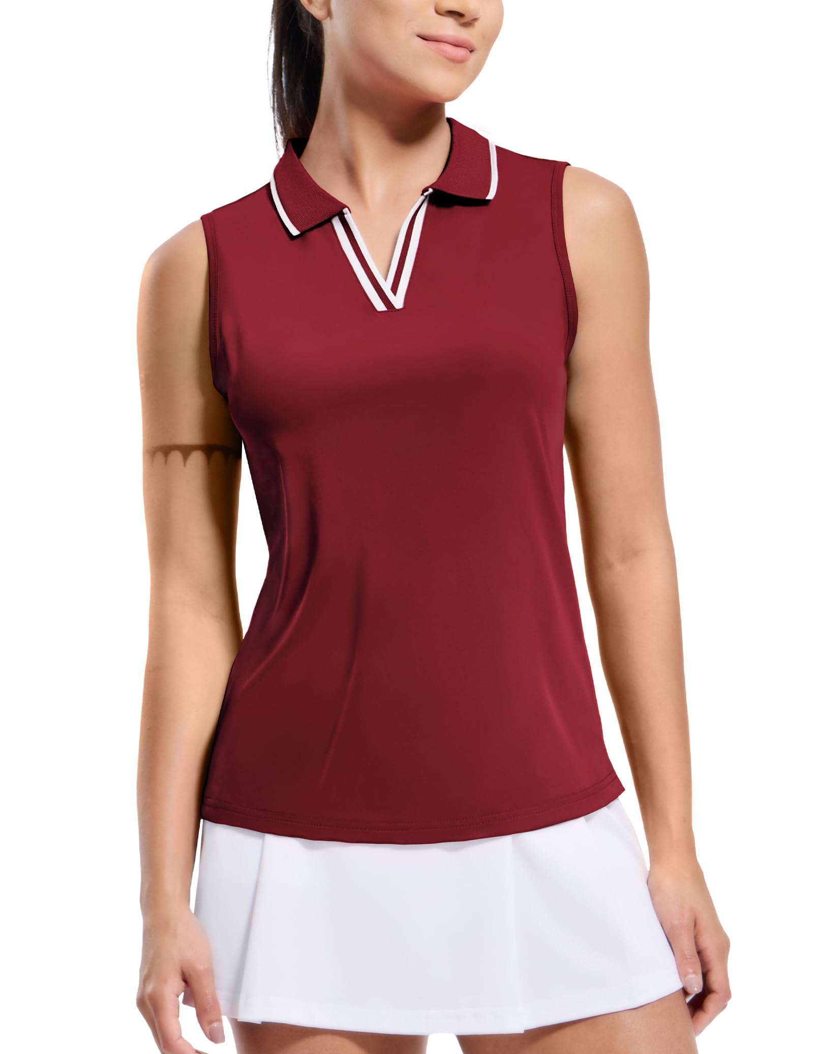 MIER Womens Golf Polo Shirt Sleeveless Dry Fit V Collar Ribbed Athletic Tennis S
