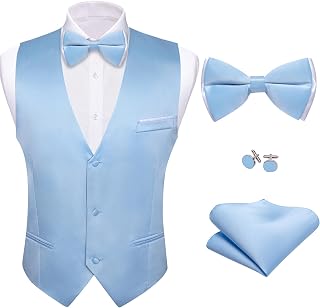 Barry.Wang 5pcs Formal Mens Vest Paisley Jacquard Tie Set Silk Suit Waistcoat Wedding