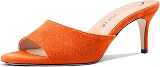 Castamere Women's Medium Kitten Heel Open Round Toe Sandals Slip-on Casual Dress Mules Shoes Office Summer Shoes 6.5 CM Heels