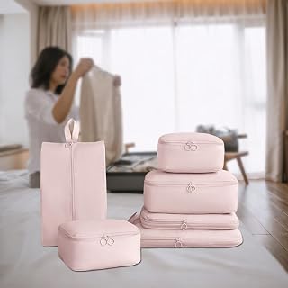 6 Travel Essential Compression Storage Bags, Luggage Compartment Package Cloth, Waterproof and Space Saving Tool (Pink)