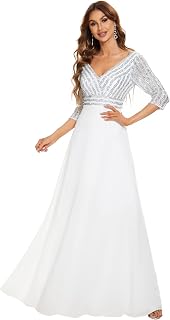 Ever-Pretty Women's Long Sleeve Sequins A Line V Neck Elegant Empire Evening Dress 00751