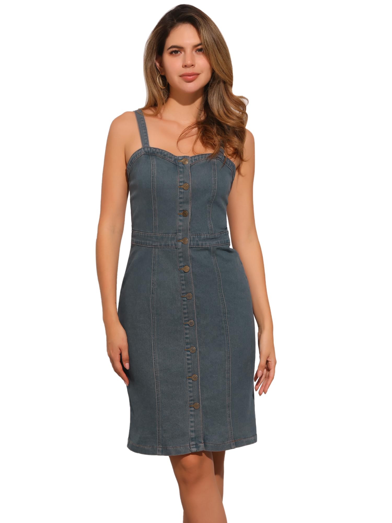 Allegra K Women's Button Down Midi Denim Dress