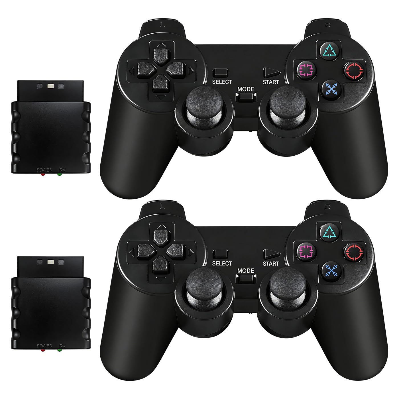 PS2 Controller,2 Pack 2.4GHz Wireless Controller for PS2/PS2 Slim/PS1 | Wireless