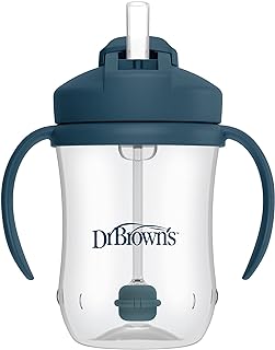 Dr. Brown's Milestones Baby's First Straw Cup, Blue, 1-Pack | 9 oz/270 mL Toddler Training Cup with Weighted Straw, BPA-Free, 6m+