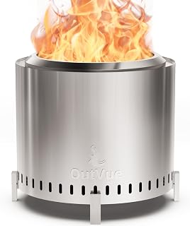 OutVue 19.5 inch Stainless Steel Smokeless Fire Pit with Tote Bag | Outdoor Smokeless Firepit with Fire Poker, Wood Burning Fire Pits for Camping, Bonfire, Low Smoke Firepit for Outside