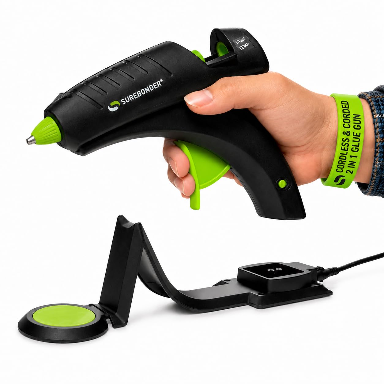 Surebonder Cordless Hot Glue Gun, High Temperature, Full Size, 60W, 50% More Pow