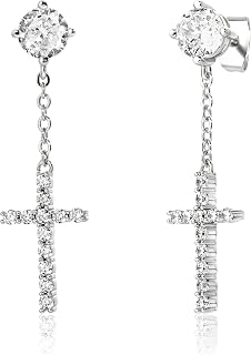 JINAO Cross Hoop Dangle Earrings 14K Gold 5A+ Cubic Zirconia Cartilage Hypoallergenic Sterling Silver Cross Dangle Drop Earrings For Men Women