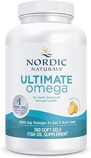 Nordic Naturals Ultimate Omega, 1280mg Omega-3 Fish Oil, Lemon - 180 Count | High-potency Omega-3 Fish Oil with EPA & DHA supports brain & heart health. Non-GMO, burpless formula. 90 servings.
