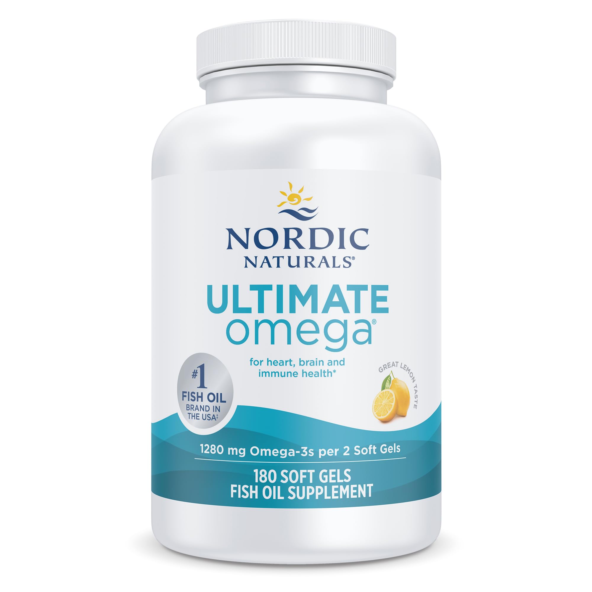 Nordic Naturals Ultimate Omega, 1280mg Omega-3 Fish Oil, Lemon - 180 Count | Hig